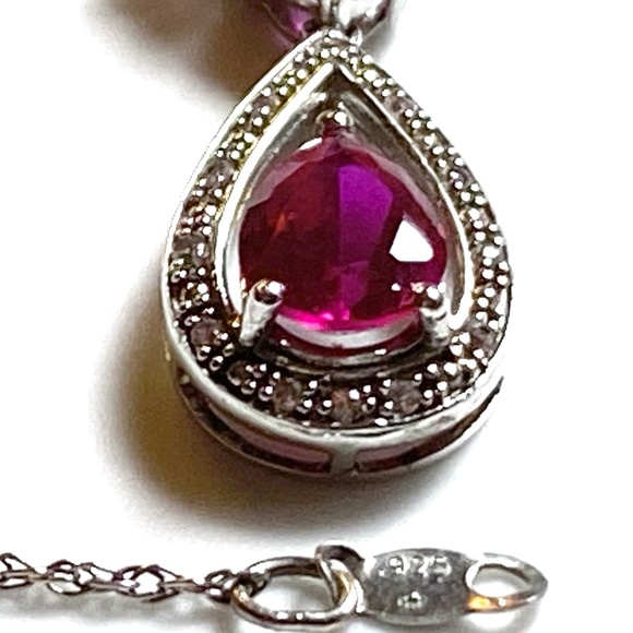 Sterling Silver Multi Stone Teardrop Pendant Necklace - Picture 4 of 4